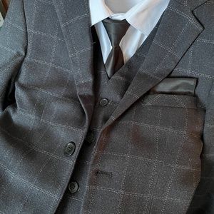 Boys charcoal check 5 piece suit- Conor